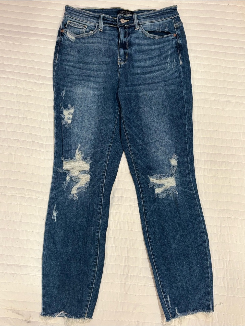 Judy Blue Relaxed Fit Distressed Straight Leg Jeans Medium Wash Denim 5/27